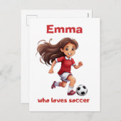 Meisje die houdt van voetbal met jouw naam feestdagenkaart (Voorkant / Achterkant)