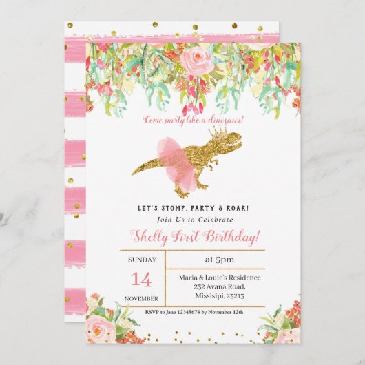 MEISJE DINOSAURUS 1e VERJAARDAG uitnodiging