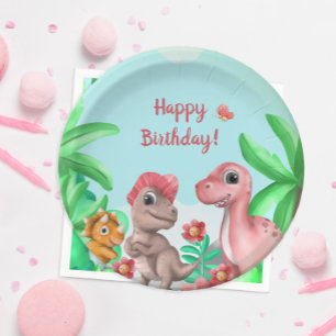 Meisje Dinosaurus Verjaardag Papieren Bordje