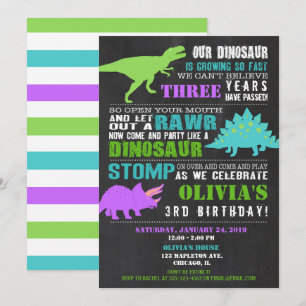 Meisje dinosaurus verjaardag uitnodigingen krijtbo