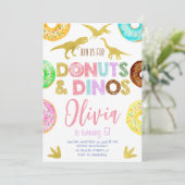 Meisje Dinosaurussen en Donuts Verjaardag Kaart (Staand voorkant)