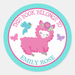 Meisje Dit Boek Hoort bij Roze Lama Ronde Sticker
