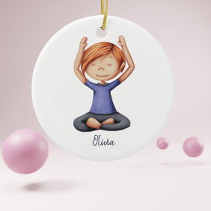 Meisje Doing Yoga Mediteren Gepersonaliseerde Kers Keramisch Ornament