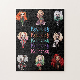 Meisje Doll Spooky Halloween Thema met Naam Legpuzzel