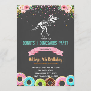Meisje donuts dinosaurus uitnodiging voor verjaard