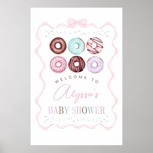 Meisje Donuts en Bow Baby shower Welkomstbord Poster (Voorkant)