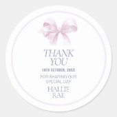 Meisje Doop Bedankt Sticker – Roze Boog (Voorkant)