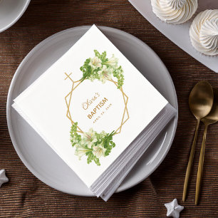 Meisje Doop Bloemen Lelies Gouden Kruis Geometrisc Servet