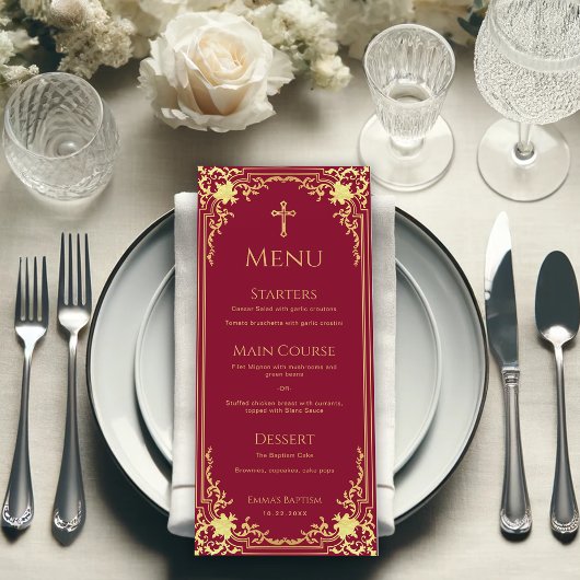 Meisje Doop Bourgondië Faux Gold  Elegant Menu