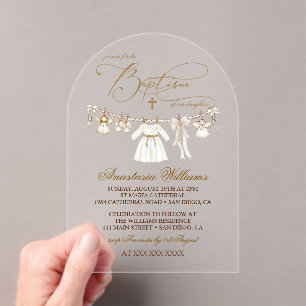 Meisje Doop Christening Elegante Uitnodiging Acryl Uitnodigingen