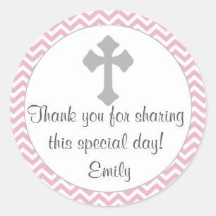 Meisje doop doop gunst label roze zilver