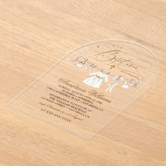 Meisje Doop Doop Uitnodiging Elegant Acryl Uitnodigingen (Laagn)