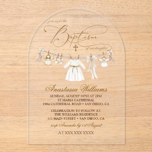 Meisje Doop Doop Uitnodiging Elegant Acryl Uitnodigingen (Voorkant)