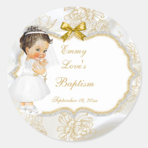 Meisje Doop Eerste Communie Gouden Kruis Ronde Sticker