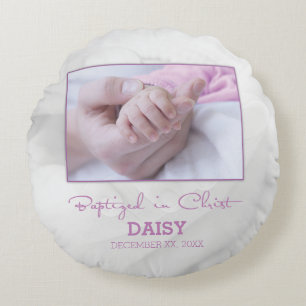 Meisje Doop Gefeliciteerd met Baby Gepersonaliseer Rond Kussen
