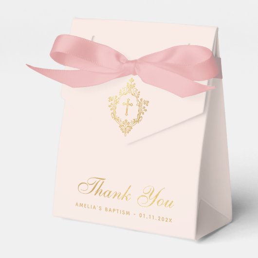 Meisje Doop Roze Faux Goud Kruis Kreeft Dank u Bedankdoosjes (Voorkant Zijde)