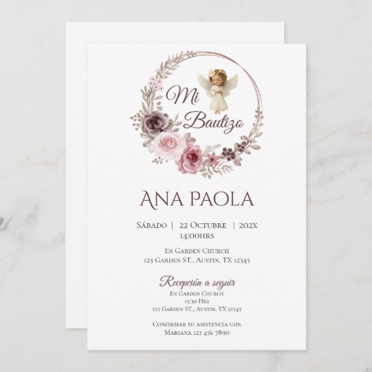 Meisje Doop Uitnodiging in het Spaans Boho (Voorkant / Achterkant)