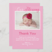 Meisje doopsel/doop bedankpas kaart (Voorkant / Achterkant)