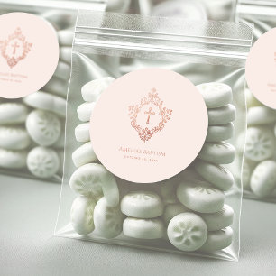 Meisje Dopen Roos Goud Roze  Kruis in Crest Ronde Sticker
