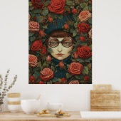 Meisje Dragen Goggles en Rozen Kunst Poster (Keuken)