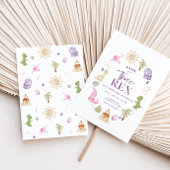 Meisje drie rex dinosaurus 3e verjaardag uitnodigi kaart