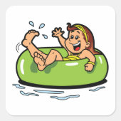 Meisje drijft in een binnenbuis vierkante sticker (Voorkant)
