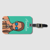 Meisje drink bubbelthee moderne tijd bagagelabel (Voorkant (horizontaal))