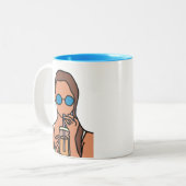 Meisje drink bubbelthee moderne tijd tweekleurige koffiemok (Voorkant links)