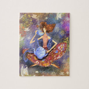 Meisje Drink Tea Puzzle - I Love Tea - Painting Legpuzzel