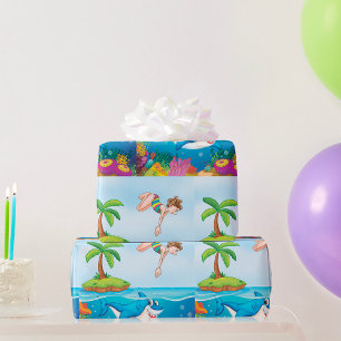 Meisje Duiken In De Oceaan Vriendelijke Shark Cora Cadeaupapier