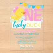 Meisje Een Lucky Duck Waterverf 1e Verjaardag Acryl Uitnodigingen (Voorkant)