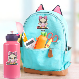 Meisje Eend Blowing Pink Bubble Gum, Grappig Schat Sticker