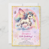 Meisje Eenhoorn Gouden Glitter Roze 10e Verjaardag Kaart (Voorkant)