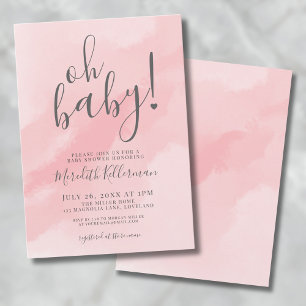 Meisje Eenvoudig Roze Aquarel Oh Baby Shower Kaart