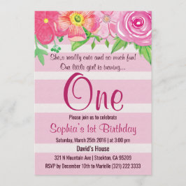 Meisje eerste 1e verjaardagsfeestje Uitnodigen Kaart