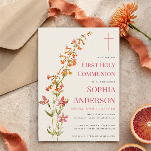 Meisje Eerste Communie Bloemrijke Waterverf Wilde Kaart