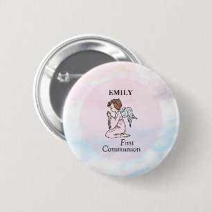 Meisje, Eerste Communie Engel Ronde Button 5,7 Cm