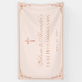 Meisje Eerste Communie Roze Rose Gold Cross Spandoek (Verticaal)