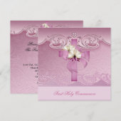 Meisje Eerste Heilige Communie Roze kruis Kaart (Voorkant / Achterkant)