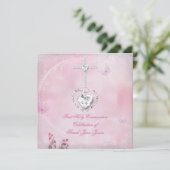 Meisje Eerste Heilige Communie Witte Roze vlinder Kaart (Staand voorkant)