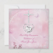 Meisje Eerste Heilige Communie Witte Roze vlinder Kaart (Voorkant)