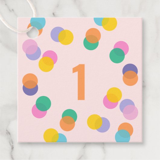 Meisje Eerste Verjaardag Kleurrijke Confetti Dank Bedankjes Labels (Voorkant)
