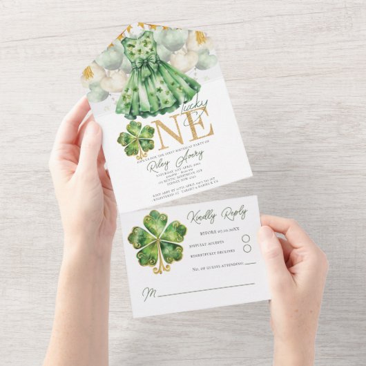 Meisje Eerste Verjaardag St Patrick's Day RSVP All In One Uitnodiging (Afscheurbaar)