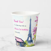 Meisje Eiffeltoren Parijs 1e verjaardag papieren b Papieren Bekers (Voorkant)