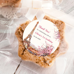 Meisje Eiffeltoren Parijs 1e verjaardag Ronde Sticker