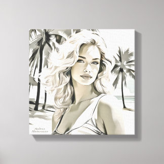 Meisje Elegant in zwart en wit Canvas Afdruk