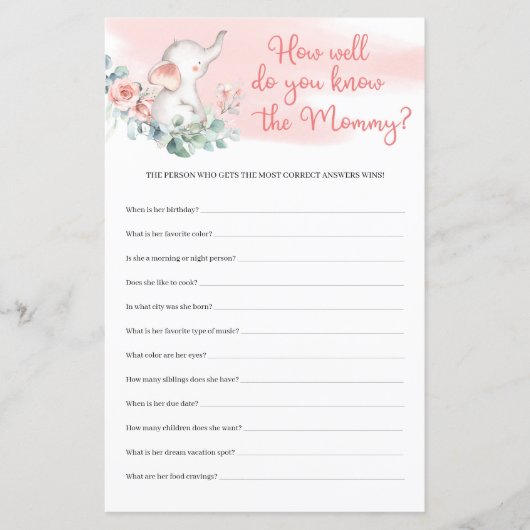 Meisje Elephant hoe goed je het mama spel kent (Voorkant)