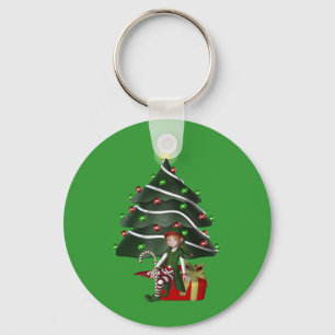 Meisje Elf Kerstboom Vakantie Sleutelhanger