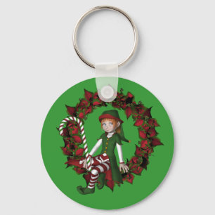Meisje Elf op krans Kerstvakantie Sleutelhanger
