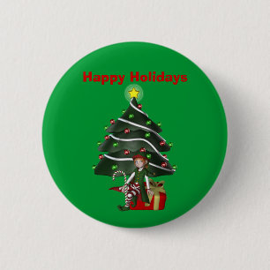 Meisje Elfboom Cadeau Kerstvakantie Button Pin